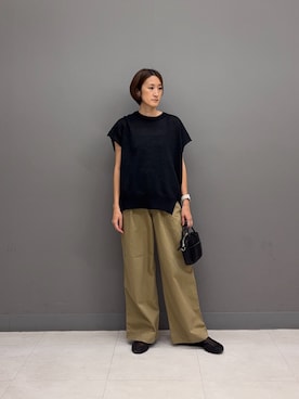 「URBAN RESEARCH DOORS（アーバンリサーチドアーズ）の『洗濯可/UVカット』『UR TECH』Aircareフレンチニットプルオーバー（その他トップス、ブラック系）」を使った、ゆいさん（レディース・158cm）の夏コーディネート