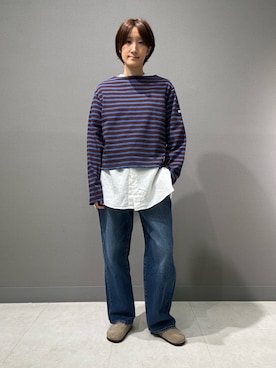 「FORK&SPOON（フォークアンドスプーン）のFORK&SPOON　バンドカラーダブルクロスシャツ（シャツ/ブラウス）」を使った、ゆいさん（レディース・158cm）の秋コーディネート