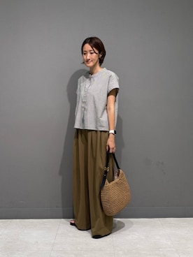「URBAN RESEARCH DOORS（アーバンリサーチドアーズ）のストライプクロップドブラウス（シャツ/ブラウス、ブラック系）」を使った、ゆいさん（レディース・158cm）の夏コーディネート