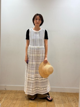 「URBAN RESEARCH DOORS（アーバンリサーチドアーズ）のサークルレース2WAYワンピース（ワンピース、ベージュ系）」を使った、ゆいさん（レディース・158cm）の夏コーディネート