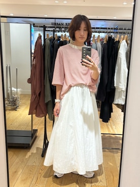 「FORK&SPOON（フォークアンドスプーン）のFORK&SPOON　ナイロンギャザースカート（スカート、ホワイト系）」を使った、ゆいさん（レディース・158cm）の春コーディネート
