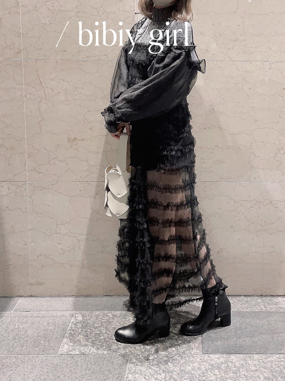 Bibiy. ニットセーター bibiy フリル付き黒ニットセーター bibiy