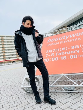 「モノトーンスタイル」｜「アイテム（ダウンジャケット/コート）」を使った、TAISEIさん（メンズ・178cm）の冬コーディネート