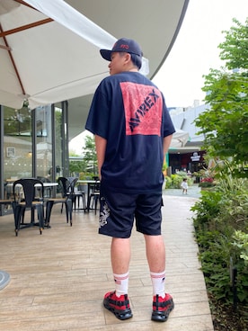 「AVIREX（アヴィレックス）の【直営店限定】エアフォース ベースキャップ/AIR FORCE BACES CAP（キャップ）」を使った、MANAYAさん（メンズ・172cm）の夏コーディネート