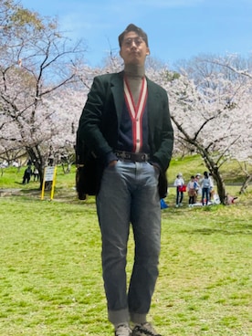 「TOMMY HILFIGER（トミーヒルフィガー）のアイテム（ノーカラージャケット）」を使った、道産子🇰🇷さん（メンズ・184cm）の春コーディネート