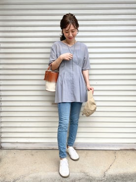 「ぺプラムトップス」｜「アイテム（キャップ）」を使った、KAŃAさん（レディース・157cm）の夏コーディネート