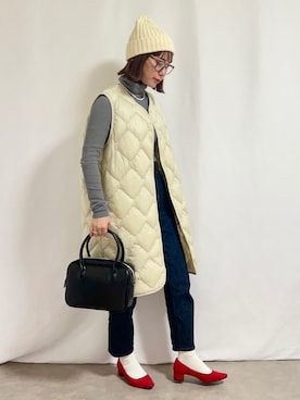「スクエアトゥ」｜「アイテム（ニットキャップ/ビーニー）」を使った、KAŃAさん（レディース・157cm）の冬コーディネート