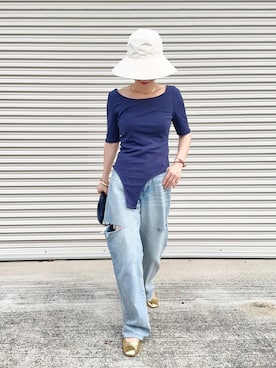 「CLANE（クラネ）のアイテム（ハット）」を使った、KAŃAさん（レディース・157cm）の夏コーディネート