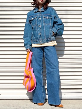 「レトロ」｜「アイテム（デニムジャケット）」を使った、KAŃAさん（レディース・157cm）の春コーディネート