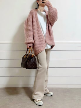 CLANEピンク カーディガン CLANE - シャギ― ショートカーディガン - SHAGGY SHORT KNIT