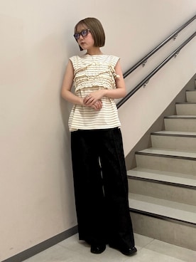 「SENSE OF PLACE by URBAN RESEARCH（センスオブプレイスバイアーバンリサーチ）のボーダーカットビスチェセット（Tシャツ/カットソー、ホワイト系）」を使った、ユウリさん（レディース・158cm）の春コーディネート