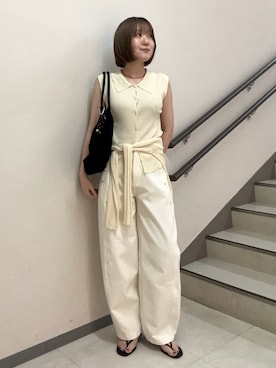 「SENSE OF PLACE by URBAN RESEARCH（センスオブプレイスバイアーバンリサーチ）のバレルレッグチノパンツ（その他パンツ、ホワイト系）」を使った、ユウリさん（レディース・158cm）の夏コーディネート