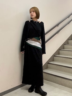 「SENSE OF PLACE by URBAN RESEARCH（センスオブプレイスバイアーバンリサーチ）のレイヤードデザインリブワンピース（ワンピース、グレー系）」を使った、ユウリさん（レディース・158cm）の春コーディネート