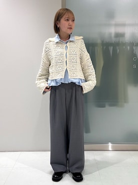 「SENSE OF PLACE by URBAN RESEARCH（センスオブプレイスバイアーバンリサーチ）の『洗濯可』レースアミエリツキニットカーディガン（ニット/セーター、ホワイト系）」を使った、ユウリさん（レディース・158cm）の春コーディネート