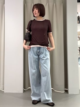 「SENSE OF PLACE by URBAN RESEARCH（センスオブプレイスバイアーバンリサーチ）のタックフェードデニムパンツ（デニムパンツ、ブルー系）」を使った、ユウリさん（レディース・158cm）の夏コーディネート