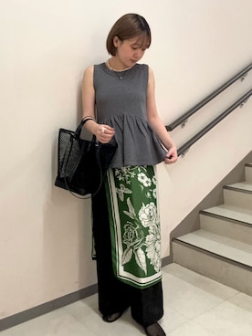 「アイテム（バンダナ/スカーフ、グリーン系）」を使った、ユウリさん（レディース・158cm）の夏コーディネート