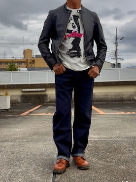 「アイテム（ライダースジャケット）」を使った、hiro(⁎⁍̴̆Ɛ⁍̴̆⁎)さん（メンズ・177cm）の秋コーディネート