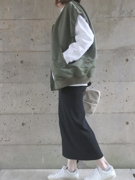 「ママファッション」｜「アイテム（MA-1）」を使った、kotetuさん（レディース・162cm）の春コーディネート