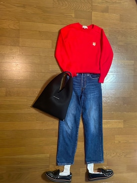 「Maison Kitsune（メゾンキツネ）のアイテム（ニット/セーター）」を使った、marumikaさん（レディース・152cm）の秋コーディネート