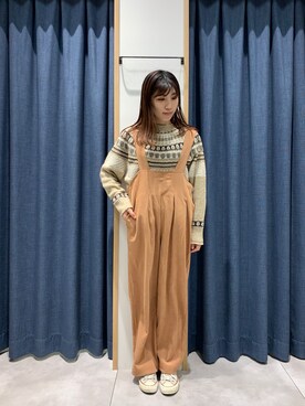 「Samansa Mos2 blue（サマンサモスモスブルー）のアイテム（オールインワン・サロペット、オレンジ系）」を使った、さ や か  ☺︎さん（レディース・160cm）の冬コーディネート