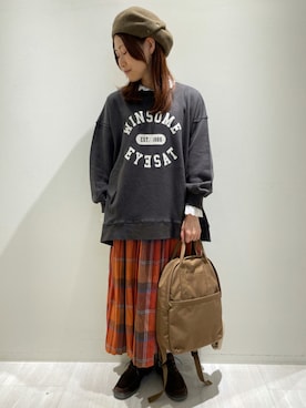 「レースブラウス」｜「アイテム（ハンチング/ベレー帽）」を使った、キノシタさん（レディース・158cm）の秋コーディネート