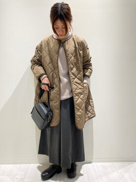 「sm2rhythm（サマンサモスモスリズム）のアイテム（ノーカラーコート）」を使った、キノシタさん（レディース・158cm）の秋コーディネート