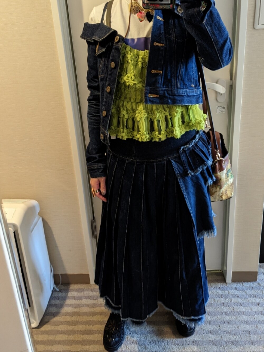 UN3D アシンメトリーデニムドレス　デニムサロペットスカート　デニムスカート atelier SOMETHING 2WAY LACE UP SALOPETTE SKIRT/レースアップ