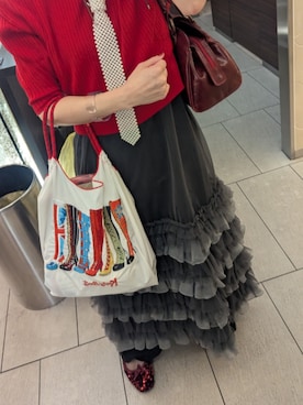 「赤ニット」｜しーばいあろえさん（レディース・157cm）の夏コーディネート
