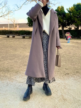 「GRL（グレイル）のアイテム（チェスターコート）」を使った、くつまるさん（レディース・161cm）の冬コーディネート