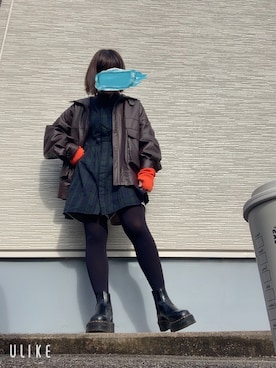 「Dr. Martens（ドクターマーチン）のDr.Martens ドクターマーチン クアッド レトロ 2976 クアッド / QUAD RETRO 2976 QUAD (BLACK POLISHED SMOOTH) 24687001（ブーツ）」を使った、7uki25さん（レディース・156cm）の冬コーディネート