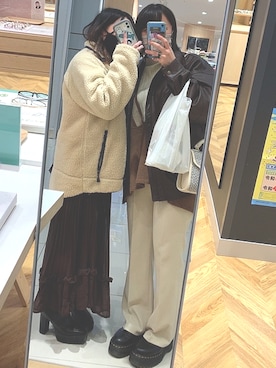 「moussy」｜「アイテム（ブルゾン）」を使った、7uki25さん（レディース・156cm）の冬コーディネート