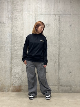 「AVIREX（アヴィレックス）のL/S TEE FLIYING TIGERS T-SHIRT/フライングタイガー ロングスリーブTシャツ（Tシャツ/カットソー、ブラック系）」を使った、Mizukiさん（レディース・158cm）の夏コーディネート