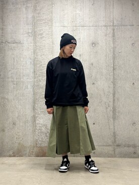 「AVIREX（アヴィレックス）のLOGO WATCH CAP / ロゴ ワッチ キャップ / ビーニー / AVIREX / アヴィレックス（ニットキャップ/ビーニー、ブラック系）」を使った、Mizukiさん（レディース・158cm）の夏コーディネート