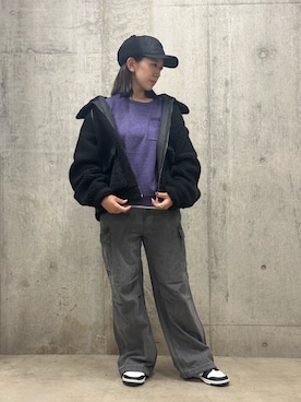 「AVIREX（アヴィレックス）の《直営店限定》BOA QUILTING FLIGHT CAP/ボアキルティン グフライトキャップ（キャップ、ブラック系）」を使った、Mizukiさん（レディース・158cm）の秋コーディネート