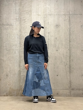 「AVIREX（アヴィレックス）のL/S FATIGUE KNIT TOPS/ファティーグニットトップス（ニット/セーター、ブラック系）」を使った、Mizukiさん（レディース・158cm）の秋コーディネート