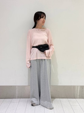 「LOWRYS FARM（ローリーズファーム）のＵＳＥＦＵＬシアープルオーバー　580950（Tシャツ/カットソー、ピンク系）」を使った、kazuponさん（レディース・153cm）の春コーディネート