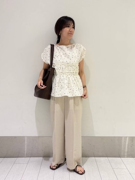 「LOWRYS FARM（ローリーズファーム）のバスケットワイドパンツ 637610（スラックス、ホワイト系）」を使った、kazuponさん（レディース・153cm）の夏コーディネート