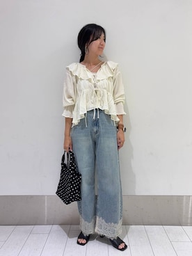 「LOWRYS FARM（ローリーズファーム）のＬＦＢＡＳＩＣＴＯＴＥ　323726（ショルダーバッグ、その他）」を使った、kazuponさん（レディース・153cm）の夏コーディネート