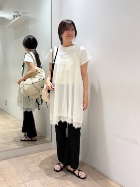 「LOWRYS FARM（ローリーズファーム）のフライスチビＴＥＥ 637055（Tシャツ/カットソー、ホワイト系）」を使った、kazuponさん（レディース・153cm）の春コーディネート