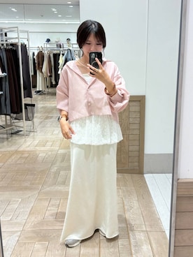 「LOWRYS FARM（ローリーズファーム）のストレッチサテンスカート　 290120（スカート、ホワイト系）」を使った、kazuponさん（レディース・153cm）の夏コーディネート