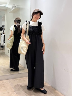 「LOWRYS FARM（ローリーズファーム）のロゴプリントトート　636360（トートバッグ、ベージュ系）」を使った、kazuponさん（レディース・153cm）の春コーディネート