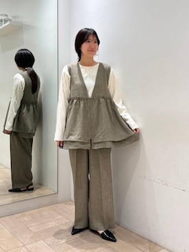 「LOWRYS FARM（ローリーズファーム）のジャガードフリンジＬＳ　102891（Tシャツ/カットソー、ベージュ系）」を使った、kazuponさん（レディース・153cm）の春コーディネート