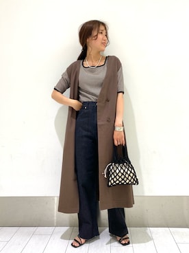 「ロングベスト」｜「アイテム（その他アウター）」を使った、kazuponさん（レディース・153cm）の春コーディネート
