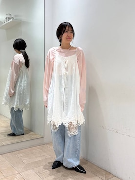 「LOWRYS FARM（ローリーズファーム）のＵＳＥＦＵＬシアープルオーバー　580950（Tシャツ/カットソー、ピンク系）」を使った、kazuponさん（レディース・153cm）の春コーディネート
