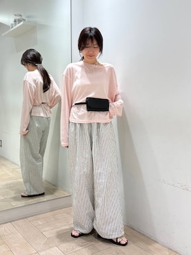 「LOWRYS FARM（ローリーズファーム）のＵＳＥＦＵＬシアープルオーバー　580950（Tシャツ/カットソー、ピンク系）」を使った、kazuponさん（レディース・153cm）の春コーディネート