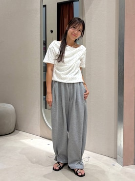 「LOWRYS FARM（ローリーズファーム）の【接触冷感・UVカット】カットイージードロストパンツ 1044353（スウェットパンツ、グレー系）」を使った、kazuponさん（レディース・153cm）の夏コーディネート