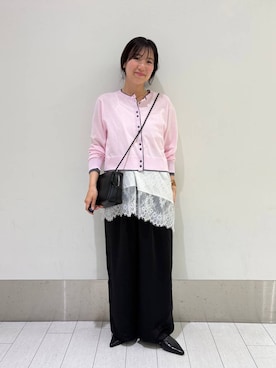 「LOWRYS FARM（ローリーズファーム）のシアーハイショクカーディガン 638451（カーディガン/ボレロ、ピンク系）」を使った、kazuponさん（レディース・153cm）の春コーディネート