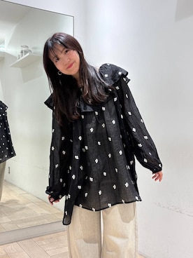 「LOWRYS FARM（ローリーズファーム）のワイドストレートデニムパンツ　607883（デニムパンツ、ベージュ系）」を使った、kazuponさん（レディース・153cm）の春コーディネート