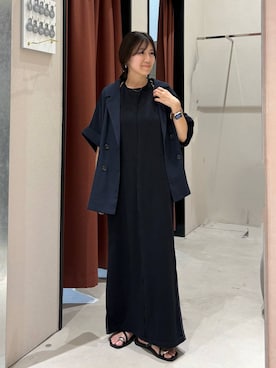 「LOWRYS FARM（ローリーズファーム）のホルターネックレイヤードワンピース　1049024（ワンピース、ブラック系）」を使った、kazuponさん（レディース・153cm）の夏コーディネート