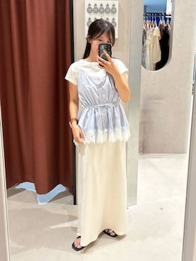 「LOWRYS FARM（ローリーズファーム）の【接触冷感】ベーシックノースリーブ　1043004（Tシャツ/カットソー、ホワイト系）」を使った、kazuponさん（レディース・153cm）の夏コーディネート
